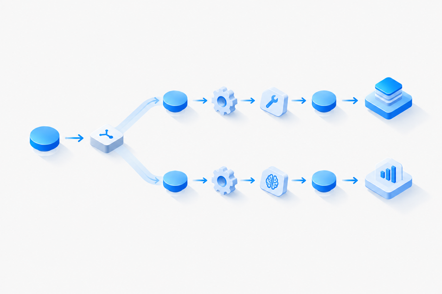 LLM agent reproducibility: conceptual illustration of one task branching into two divergent tool-call pipelines